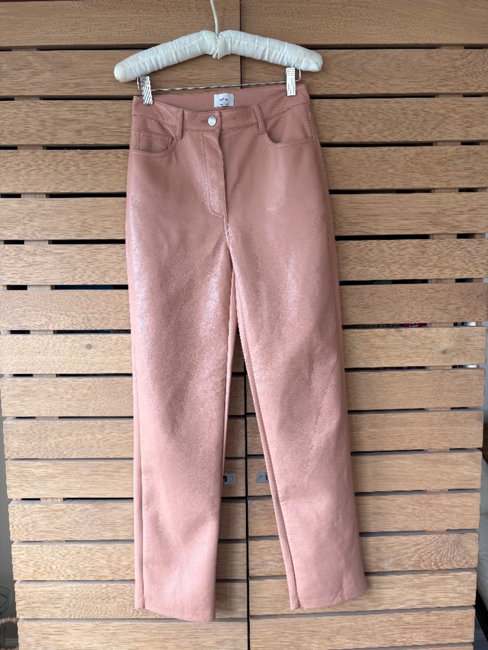 Wilfred Aritzia Faux Leather Straight Leg Pants Dusty Rose Pink Like New